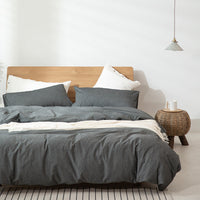 HKM-569683 Pure Cotton Modern Style Duvet Cover and Bed Sheet Set in Solid Colors for Single and Double Beds
