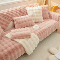 HKM-569747 Rabbit Velvet Sofa Cushion - Anti-Skid, Solid & Check Patterns, Multiple Sizes Available