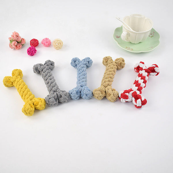 HKM-5697725 Durable Cotton Rope Dog Toy Bone for Chewing and Tugging, 15cm