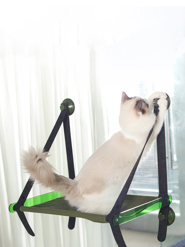HKM-5698493 Window Sill Cat Hammock with Suction Cups - Comfortable Pet Bed in Green and Blue, Holds up to 35 kg