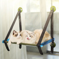 HKM-5698493 Window Sill Cat Hammock with Suction Cups - Comfortable Pet Bed in Green and Blue, Holds up to 35 kg