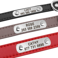 HKM-5704637 Durable Personalized PU Leather Pet ID Collar for Small to Large Dogs and Cats - Adjustable, Soft Padded with Custom Engraving Options