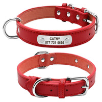 HKM-5704637 Durable Personalized PU Leather Pet ID Collar for Small to Large Dogs and Cats - Adjustable, Soft Padded with Custom Engraving Options