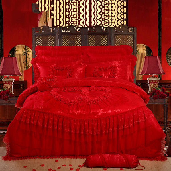 HKM-570515 Jacquard Wedding Lace Embroidery Quilt Set - Multi-Piece Cotton Bedding Collection