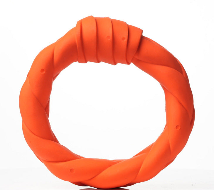 HKM-5705277 Interactive Rubber Dog Toy for Teeth Cleaning and Training - Woven Ring Shape, Meaty Flavor