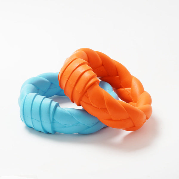 HKM-5705277 Interactive Rubber Dog Toy for Teeth Cleaning and Training - Woven Ring Shape, Meaty Flavor