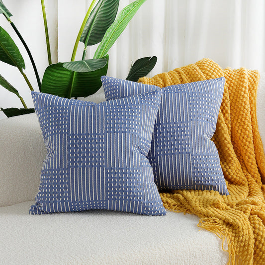 HKM-570579 Geometric Woven Cotton Pillow Cover in Multiple Colors and Sizes