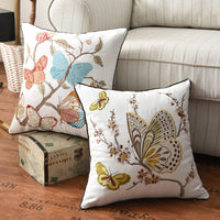HKM-570643 Three-Dimensional Embroidery Cushion Cover - Flower, Bird, and Butterfly Design, 45x45cm