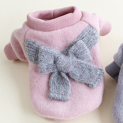 HKM-5706813 Cozy Fleece Dog Clothes for Autumn and Winter in Gray and Lotus Root Pink