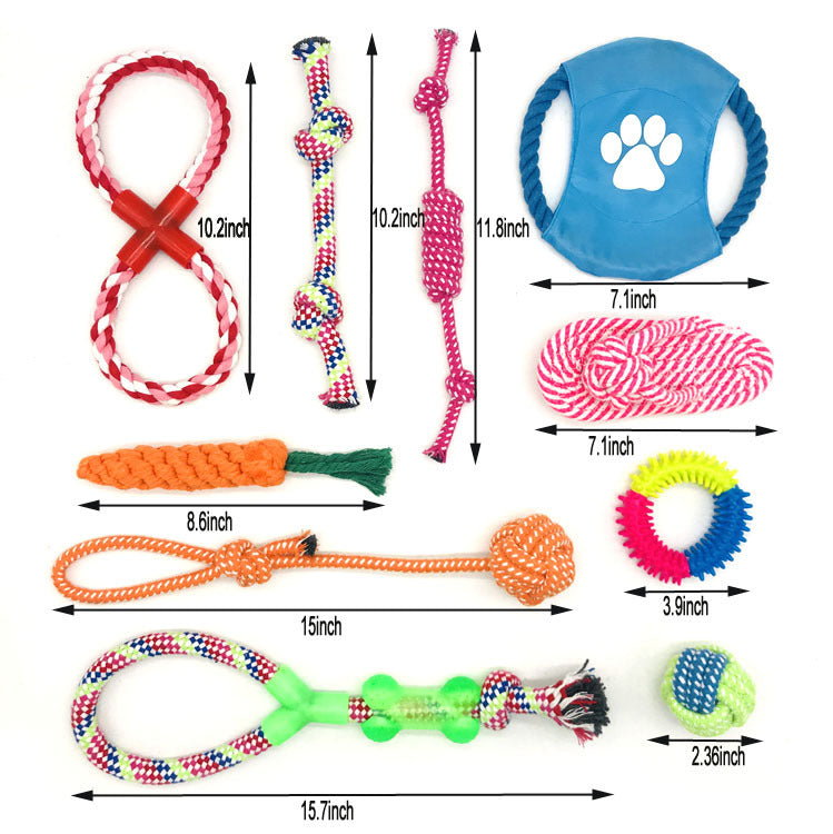 HKM-5707453 Durable Cotton Rope Dog Toy Set - 10 Piece Bite Resistant Playtime Collection