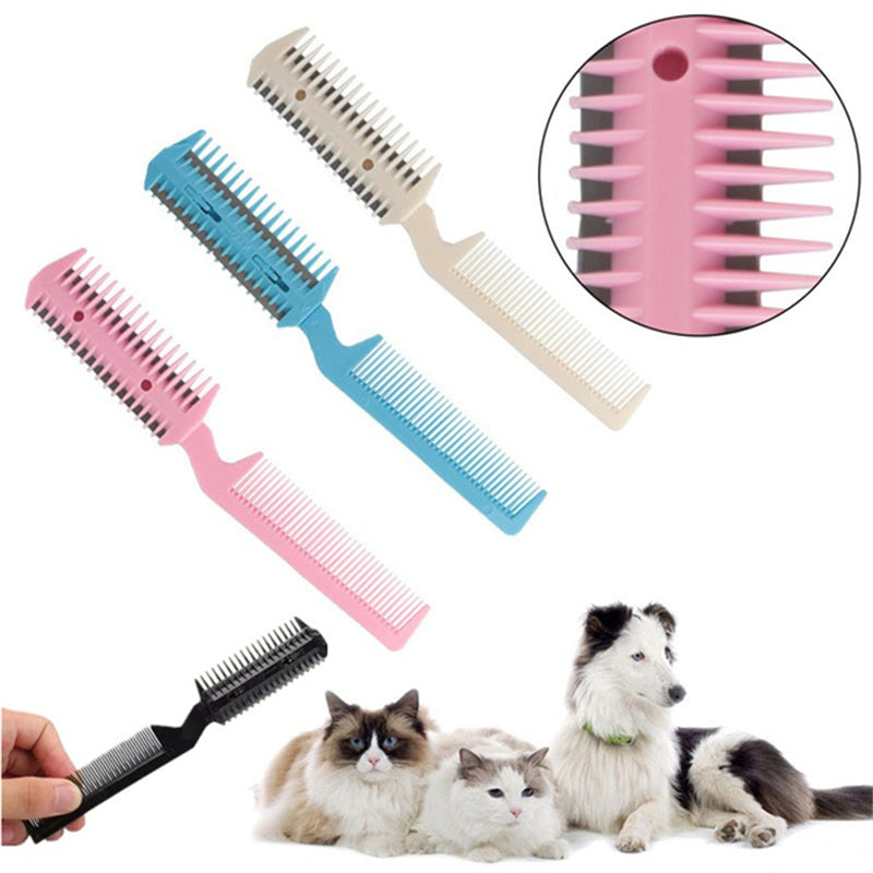 HKM-5708221 Two-Sided Pet Sharpening Comb with Built-in Blade - Pink, Blue, Beige