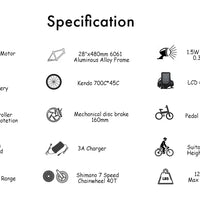 HKM-570835 36V 250W Mid Motor City Electric Bike with 20AH Hidden Battery and 7-Speed Gears