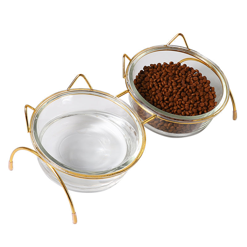 HKM-5708605 Glass Cat Bowl with Iron Rack ¨C Ideal for Cats and Small to Medium Dogs