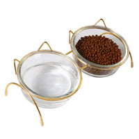 HKM-5708605 Glass Cat Bowl with Iron Rack ¨C Ideal for Cats and Small to Medium Dogs