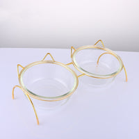 HKM-5708605 Glass Cat Bowl with Iron Rack ¨C Ideal for Cats and Small to Medium Dogs