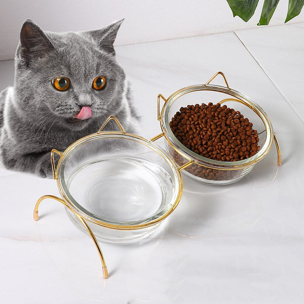 HKM-5708605 Glass Cat Bowl with Iron Rack ¨C Ideal for Cats and Small to Medium Dogs