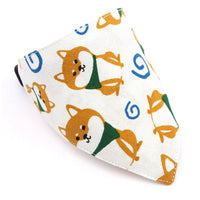 HKM-5710013 Japanese-Style Triangle Scarf for Dogs - Scalable Cotton and Hemp Fabric with Soft PU Leather Collar