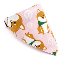 HKM-5710013 Japanese-Style Triangle Scarf for Dogs - Scalable Cotton and Hemp Fabric with Soft PU Leather Collar
