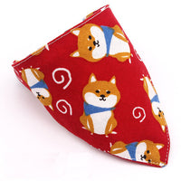 HKM-5710013 Japanese-Style Triangle Scarf for Dogs - Scalable Cotton and Hemp Fabric with Soft PU Leather Collar