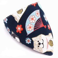HKM-5710013 Japanese-Style Triangle Scarf for Dogs - Scalable Cotton and Hemp Fabric with Soft PU Leather Collar
