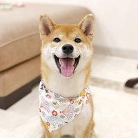 HKM-5710013 Japanese-Style Triangle Scarf for Dogs - Scalable Cotton and Hemp Fabric with Soft PU Leather Collar