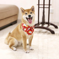 HKM-5710013 Japanese-Style Triangle Scarf for Dogs - Scalable Cotton and Hemp Fabric with Soft PU Leather Collar