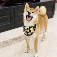 HKM-5710013 Japanese-Style Triangle Scarf for Dogs - Scalable Cotton and Hemp Fabric with Soft PU Leather Collar