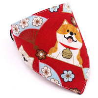 HKM-5710013 Japanese-Style Triangle Scarf for Dogs - Scalable Cotton and Hemp Fabric with Soft PU Leather Collar