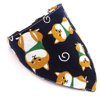 HKM-5710013 Japanese-Style Triangle Scarf for Dogs - Scalable Cotton and Hemp Fabric with Soft PU Leather Collar