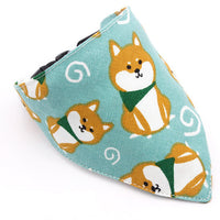 HKM-5710013 Japanese-Style Triangle Scarf for Dogs - Scalable Cotton and Hemp Fabric with Soft PU Leather Collar
