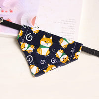HKM-5710013 Japanese-Style Triangle Scarf for Dogs - Scalable Cotton and Hemp Fabric with Soft PU Leather Collar