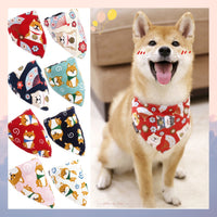 HKM-5710013 Japanese-Style Triangle Scarf for Dogs - Scalable Cotton and Hemp Fabric with Soft PU Leather Collar
