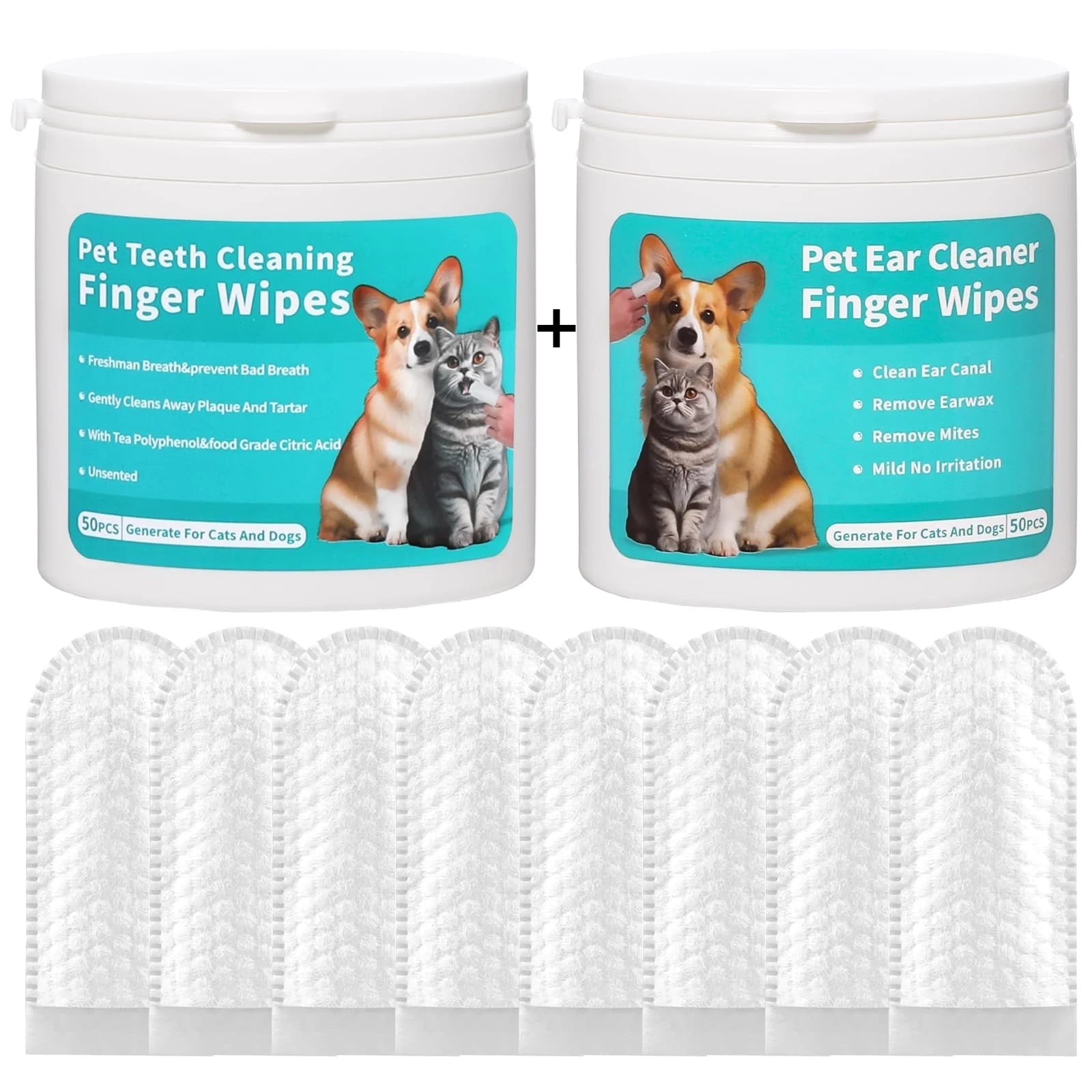 HKM-5710269 Pet Cleaning Wipes for Teeth and Ears - 100% Non-Woven Fabric, 100 Pieces Total