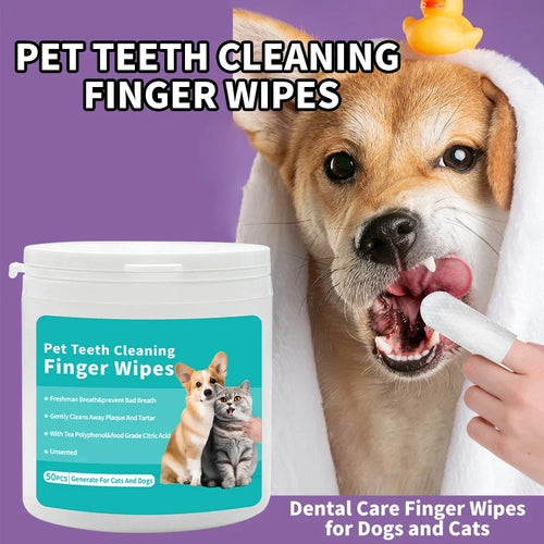 HKM-5710269 Pet Cleaning Wipes for Teeth and Ears - 100% Non-Woven Fabric, 100 Pieces Total