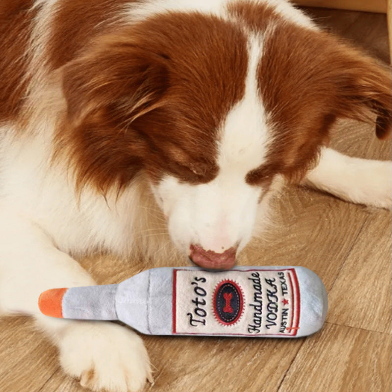 HKM-5711037 Pet Plush Wine Bottle Dog Toy with Sound for Molar Chewing