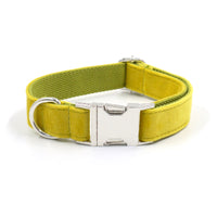 HKM-5712189 Elegant Yellow and Green Velvet Dog Collar and Leash Set with Bow
