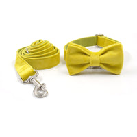 HKM-5712189 Elegant Yellow and Green Velvet Dog Collar and Leash Set with Bow