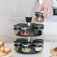 HKM-571219 Adjustable Stainless Steel Rotating Spice Rack with Glass Salt and Pepper Shaker for Cabinet Storage