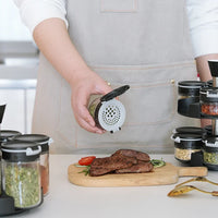 HKM-571219 Adjustable Stainless Steel Rotating Spice Rack with Glass Salt and Pepper Shaker for Cabinet Storage