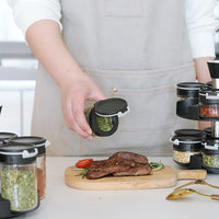 HKM-571219 Adjustable Stainless Steel Rotating Spice Rack with Glass Salt and Pepper Shaker for Cabinet Storage