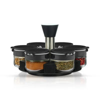 HKM-571219 Adjustable Stainless Steel Rotating Spice Rack with Glass Salt and Pepper Shaker for Cabinet Storage