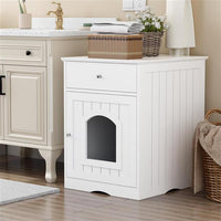 HKM-5712445 White MDF Cat Litter Box Enclosure with Easy Assembly and Ample Space