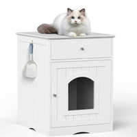 HKM-5712445 White MDF Cat Litter Box Enclosure with Easy Assembly and Ample Space