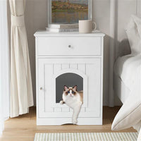 HKM-5712445 White MDF Cat Litter Box Enclosure with Easy Assembly and Ample Space