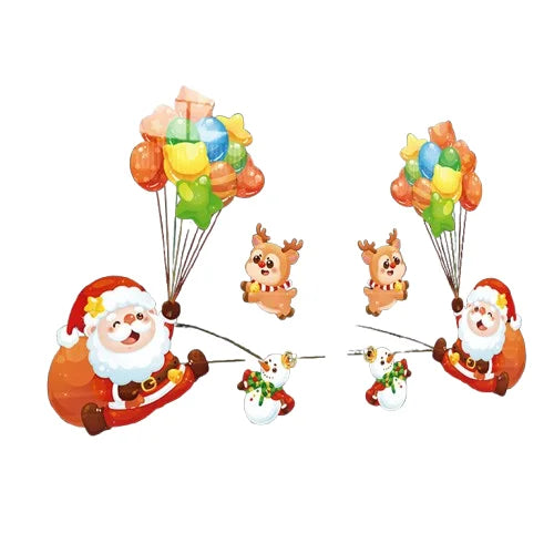 HKM-571347 Christmas Glass Santa Claus Window Decoration with Festive Flower Stickers