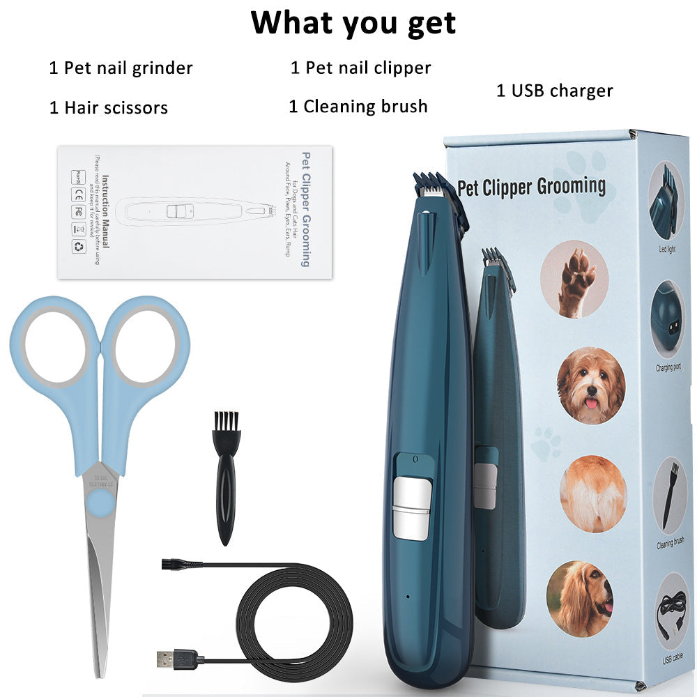 HKM-5713981 LED Paw Trimmer for Cats and Dogs - Pet Foot Hair Clipper with USB Charging and Accessories
