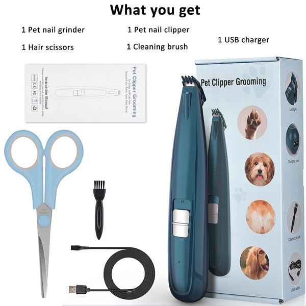 HKM-5713981 LED Paw Trimmer for Cats and Dogs - Pet Foot Hair Clipper with USB Charging and Accessories