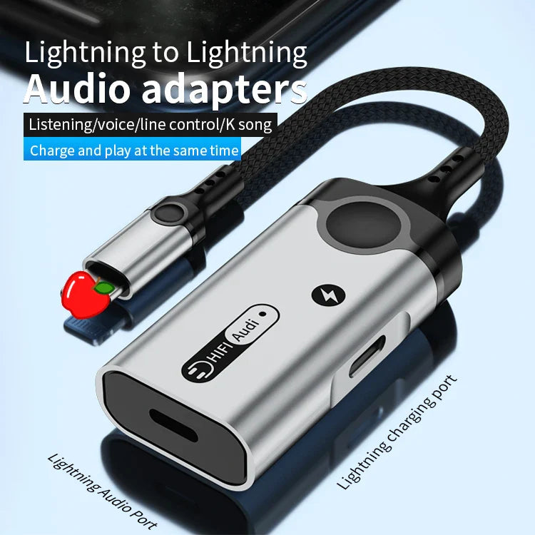 HKM-571411 8-Pin Dual Headphone and Charging Adapter - 2-in-1 AUX Splitter Converter