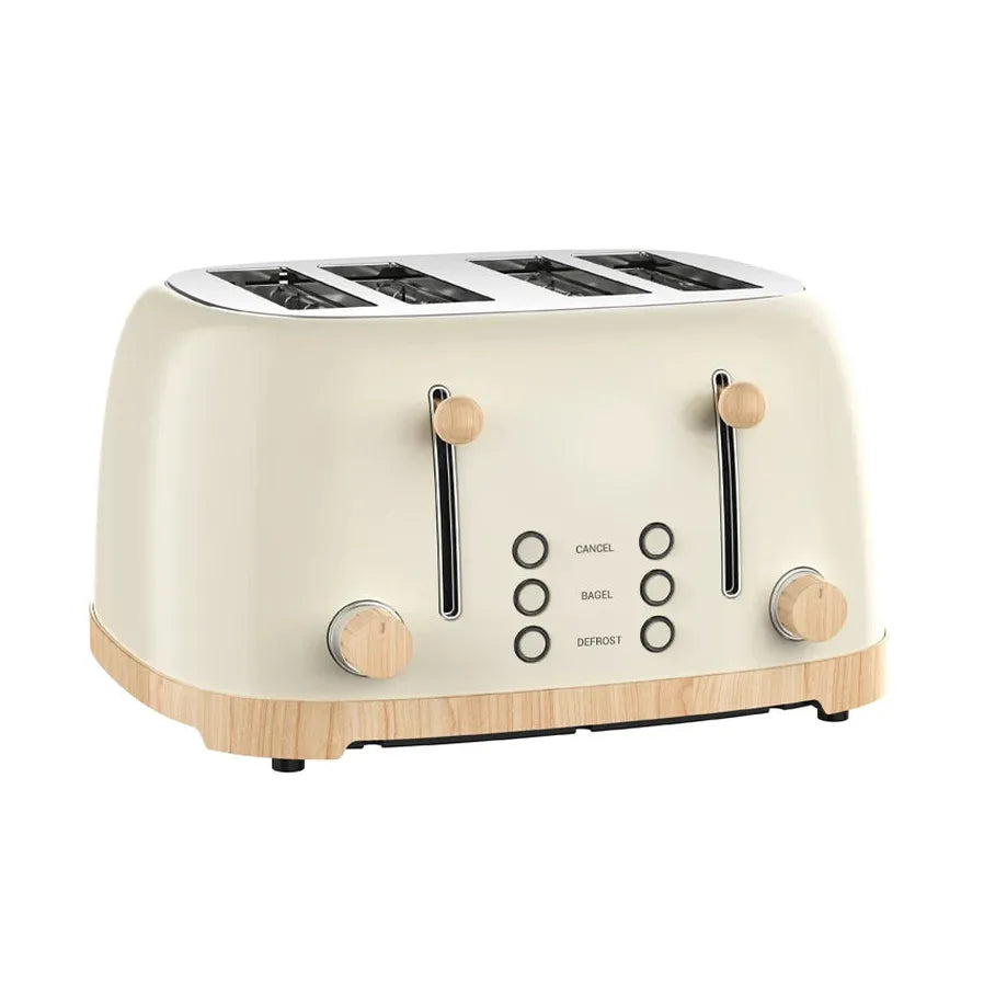HKM-571411 Stainless Steel 4-Slice Toaster with Self-Centering Function and Woodgrain Knob