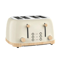 HKM-571411 Stainless Steel 4-Slice Toaster with Self-Centering Function and Woodgrain Knob